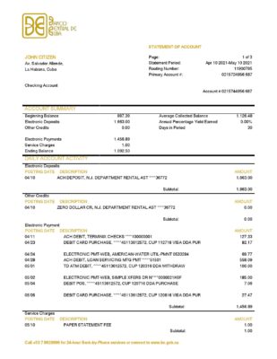 Cuba Banco Central de Cuba bank proof of address statement template in Word and PDF format