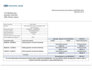 Cyprus Editable Templates 12 Cyprus Hellenic bank statement template in Word and PDF format