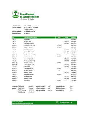 Equatorial Guinea The National Bank of Equatorial Guinea bank statement template in Word and PDF format