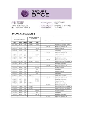 France Editable Templates 4 France Groupe BPCE bank statement easy to fill template in Excel and PDF format