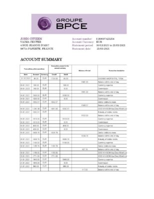 France Groupe BPCE bank statement easy to fill template in Excel and PDF format