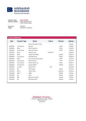 Georgia Basis Bank statement template in Word and PDF format