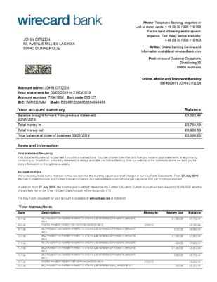 Germany Aschheim Wirecard bank statement easy to fill template in Word and PDF format