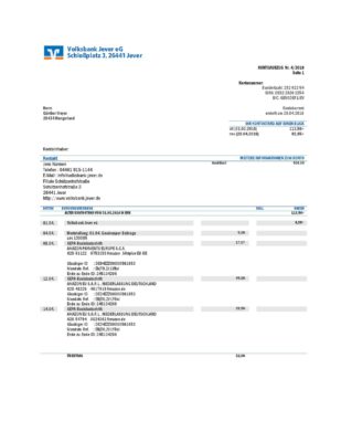 Germany Volksbank Jever statement template in Word and PDF format