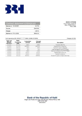 Haiti BRH bank statement template in Word and PDF format