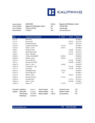 Iceland Kaupthing Bank statement easy to fill template in Excel and PDF format