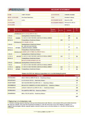 India ICICI Bank statement template in .xls and .pdf file format