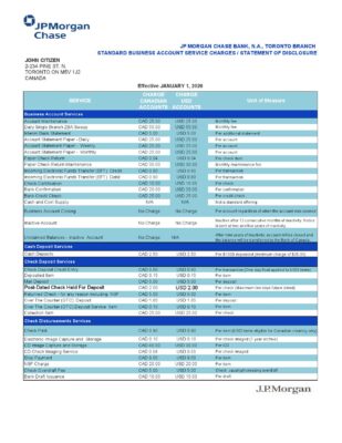 Canada JP Morgan Chase proof of address bank statement template in Word and PDF format