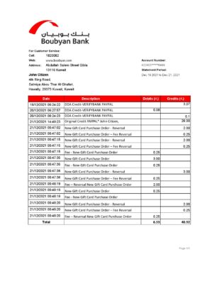 Kuwait Boubyan bank statement easy to fill template in .xls and .pdf file format