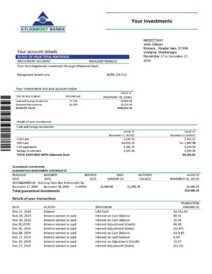 Montenegro Atlasmont Bank statement template, Word and PDF format (.doc and .pdf)