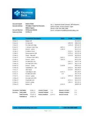 Nigeria Keystone Bank statement easy to fill template in .xls and .pdf file format