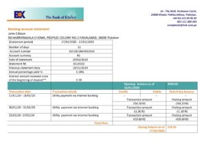 Pakistan Editable Templates 4 Pakistan The Bank of Khyber bank proof of address statement template in Word and PDF format, .doc and .pdf format