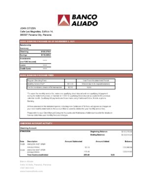 Panama Banco Aliado bank statement easy to fill template in Excel and PDF format