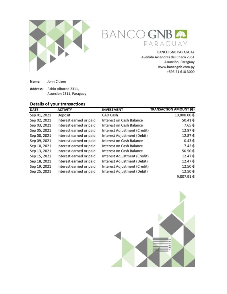 Paraguay Banco Continental S.A.E.C.A. bank statement easy to fill template in .xls and .pdf file format