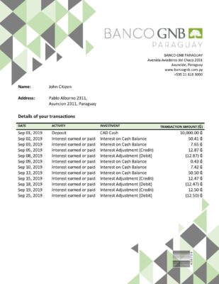 Paraguay Banco Continental S.A.E.C.A. bank statement template in Word and PDF format, good for address prove
