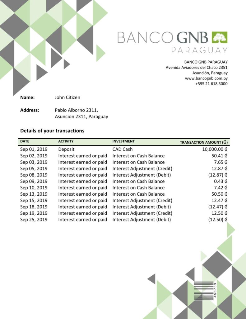 Paraguay Banco Continental S.A.E.C.A. bank statement template in Word and PDF format, good for address prove