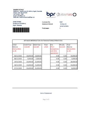 Rwanda BPR bank statement easy to fill template in Excel and PDF format