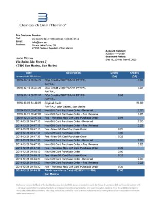 San Marino Banca di San Marino bank statement template, Word and PDF format (.doc and .pdf)