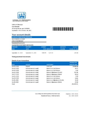 San Marino Cassa di Risparmio bank statement easy to fill template in Excel and PDF format