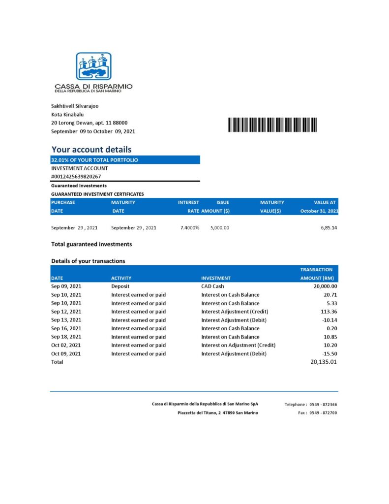 San Marino Cassa di Risparmio bank statement easy to fill template in Excel and PDF format
