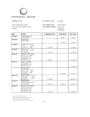 Africa Editable Docs 1 South Africa Imperial Bank statement easy to fill template in .xls and .pdf file format