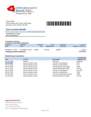 South Sudan Opportunity Bank statement template in Word and PDF format