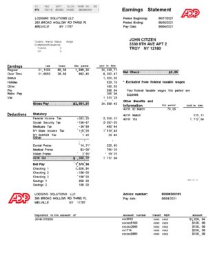 USA ADP business corporate earnings statement template in Word and PDF format