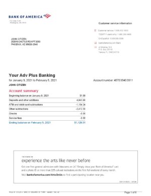 USA Editable Templates 8 USA Bank of America bank statement template in Word and PDF format, 6 pages, version 2