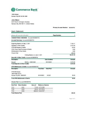 USA Editable Templates 16 USA Commerce Bank statement easy to fill template in Excel and PDF format