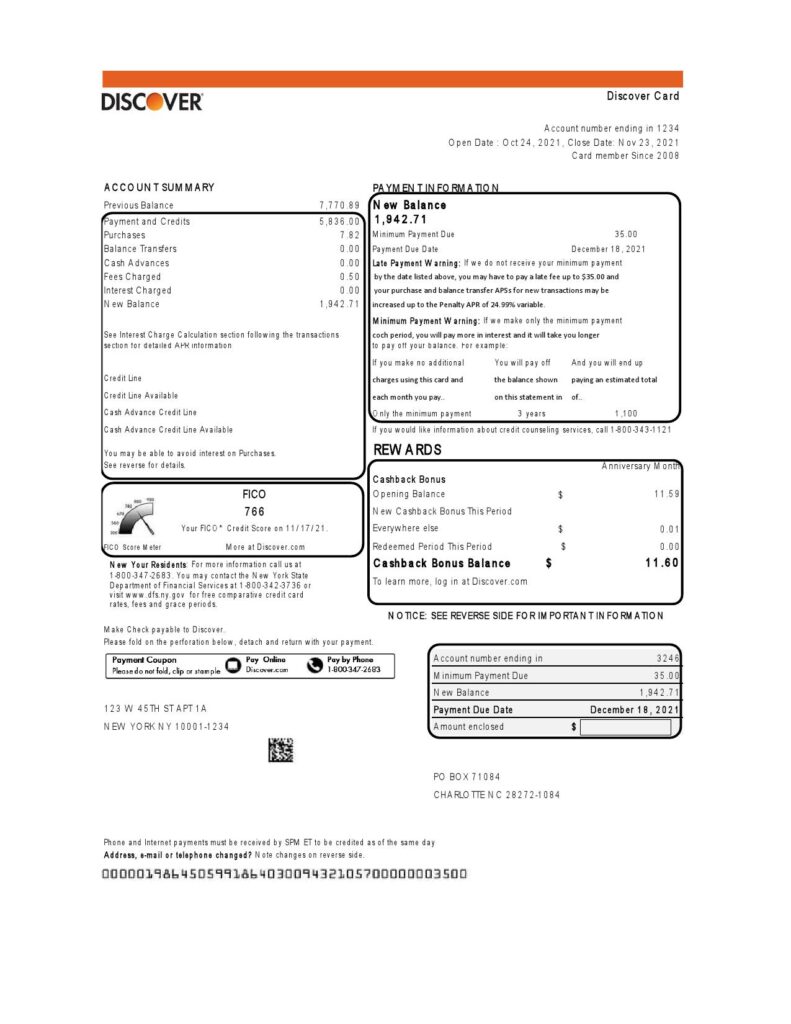 USA Discover bank statement template in Excel and PDF (.xls and .pdf file) format