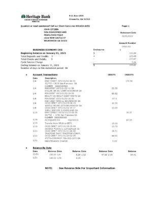 USA Heritage bank statement template in Excel and PDF format (3 pages)