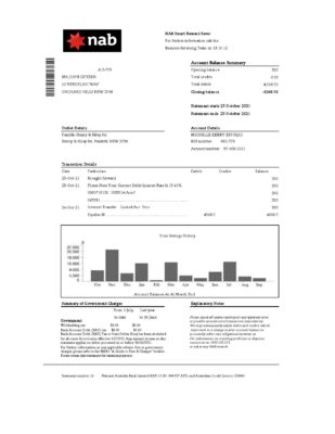 USA NAB Bank statement template in .xls and .pdf file format