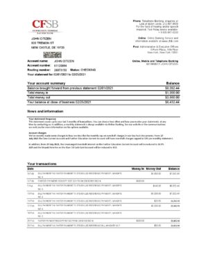 USA Editable Templates 4 USA New York CFSB bank statement template in Excel and PDF format