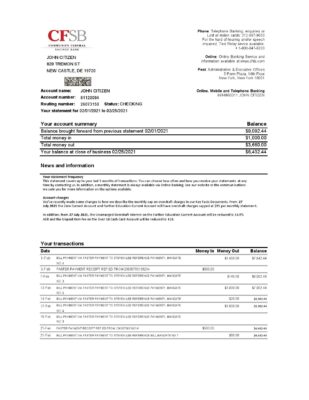 USA New York CFSB bank statement template in Excel and PDF format
