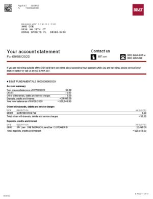 USA Editable Templates 6 USA North Carolina BB&T Corp. bank account statement template in Word and PDF format