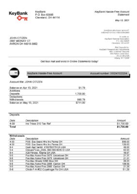 USA Ohio KeyBank bank statement template in Word and PDF format