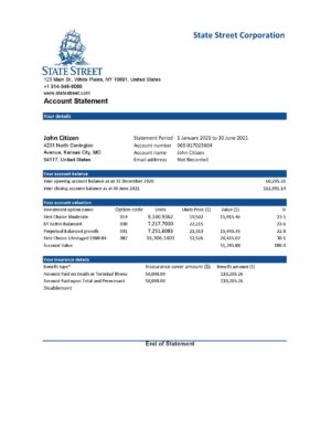 USA Editable Templates 11 USA State Street Corporation bank statement template in Excel and PDF format
