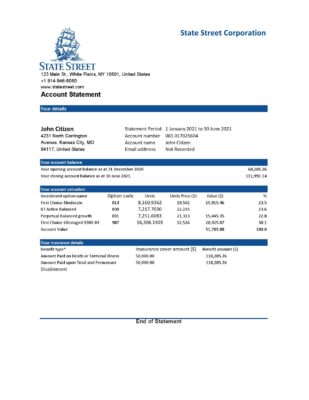 USA State Street Corporation bank statement template in Excel and PDF format