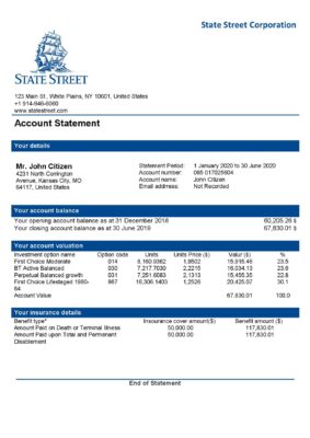 USA State Street Corporation bank statement template in Word and PDF format