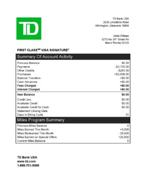 USA Editable Templates 13 USA TD bank credit card statement template in Word and PDF format