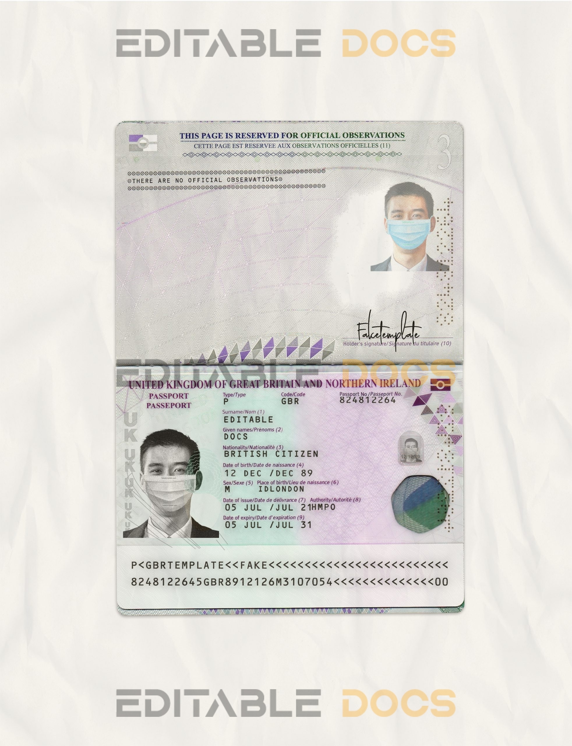 Authentic United Kingdom PSD Passport Template (2020 – present)