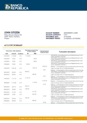 Uruguay Banco De La Republica Oriental Del Uruguay bank statement template in .doc and .pdf format