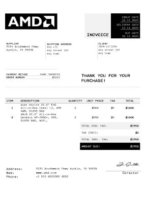 USA AMD invoice template in Word and PDF format, fully editable