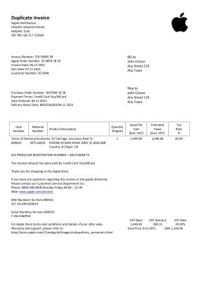 USA Apple invoice template in Word and PDF format, fully editable