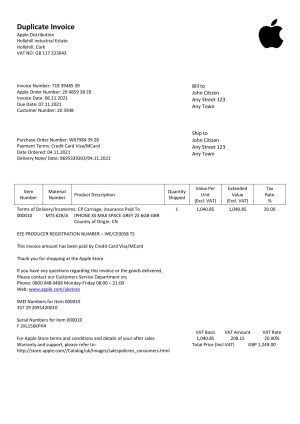 USA Apple invoice template in Word and PDF format, fully editable