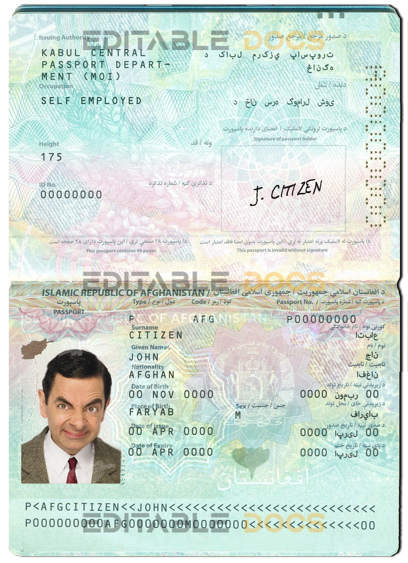 Authentic Afghanistan PSD Passport Template