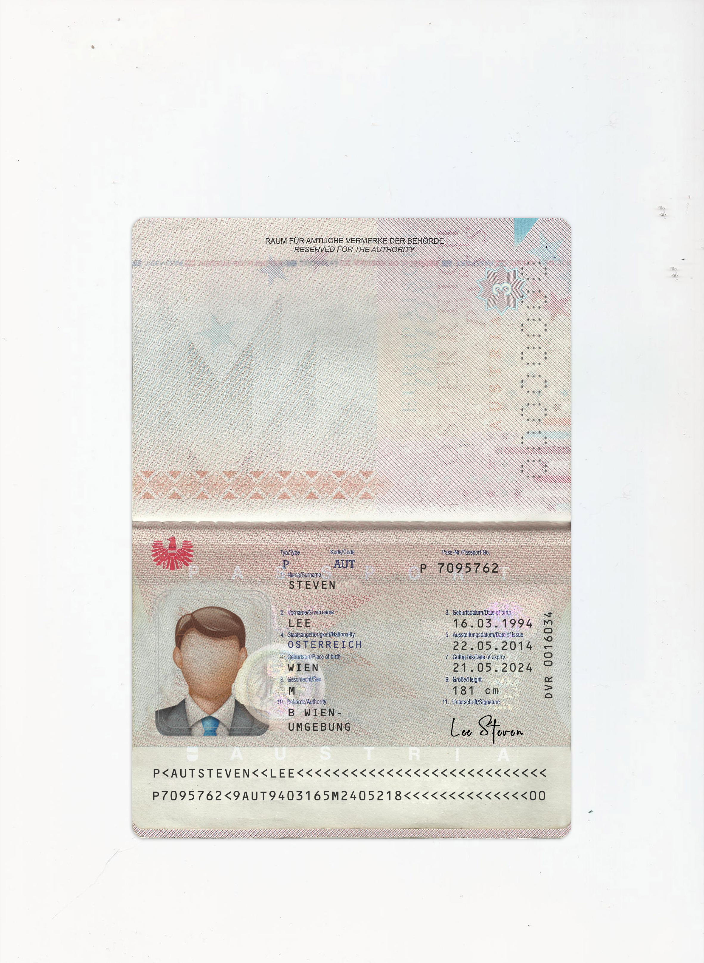 Authentic Austria PSD Passport Template