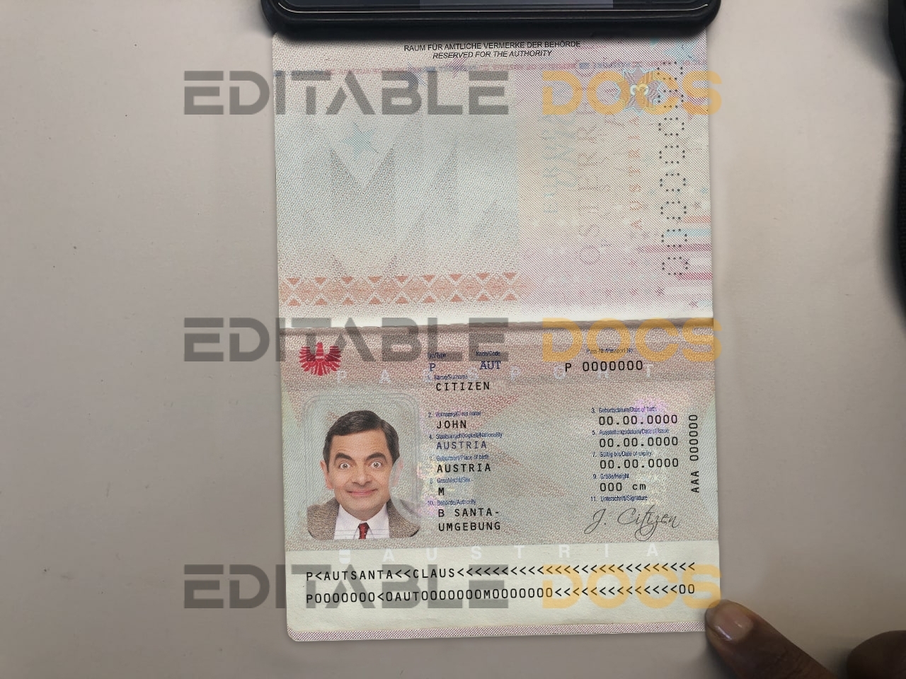 Authentic Austria PSD Passport Template (photo look)