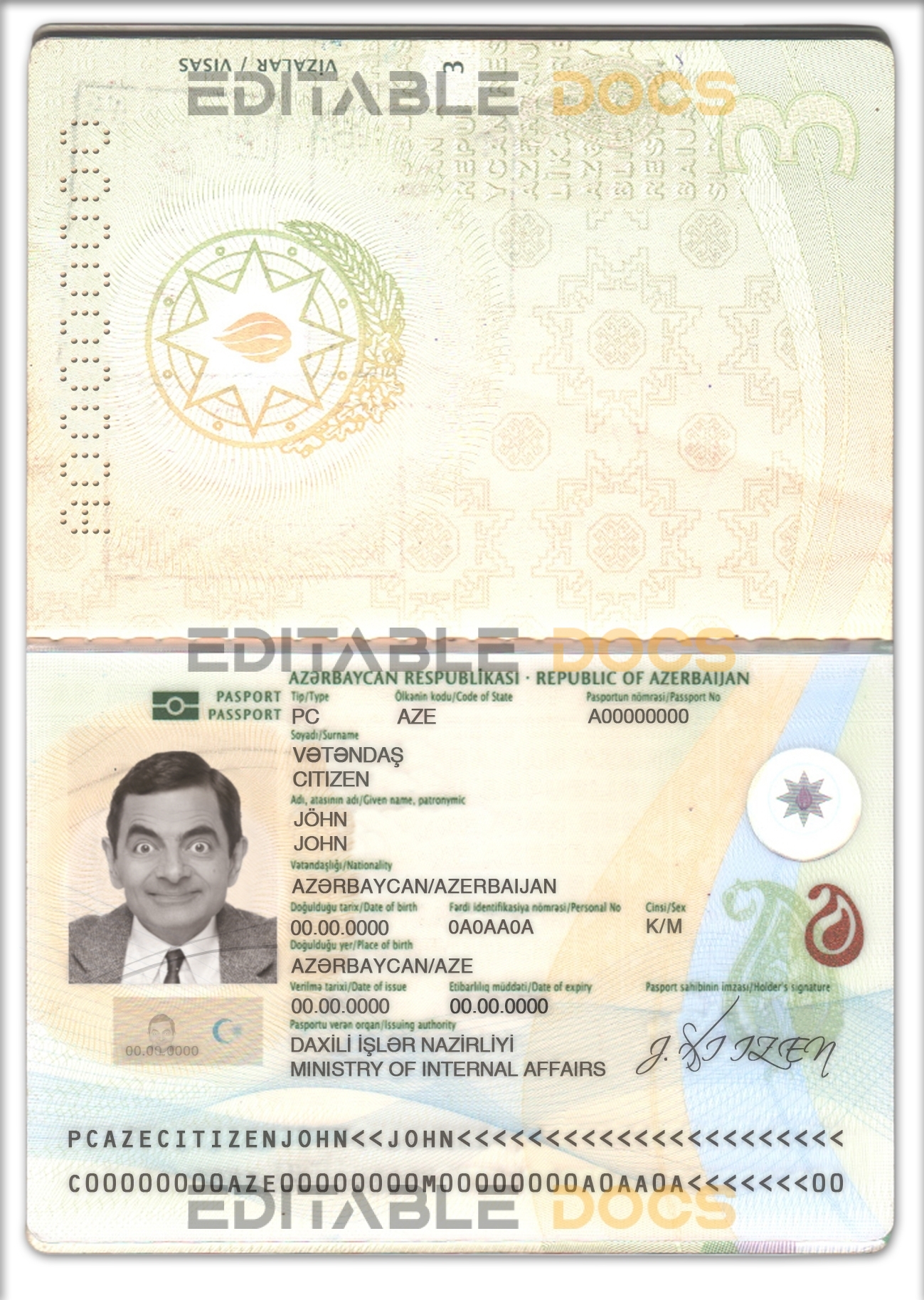 Authentic Azerbaijan PSD Passport Template