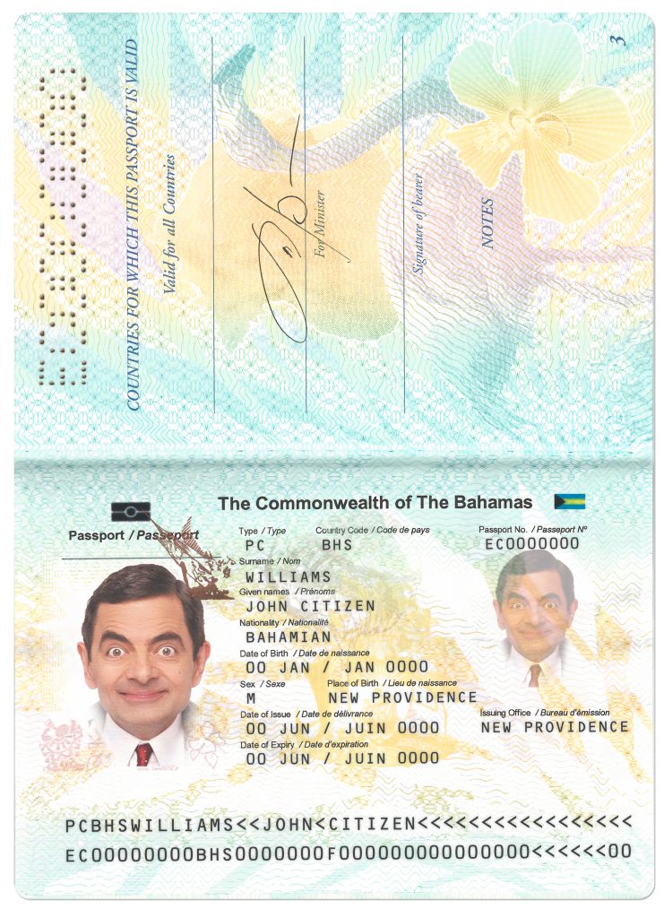 Authentic Bahamas PSD Passport Template
